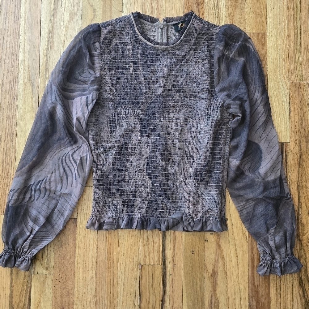 RD Style Purple Smocked Long-Sleeve Blouse